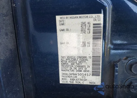 2010 Nissan Altima 2.5 S from USA, damaged, VIN 1N4AL2AP8AN505457